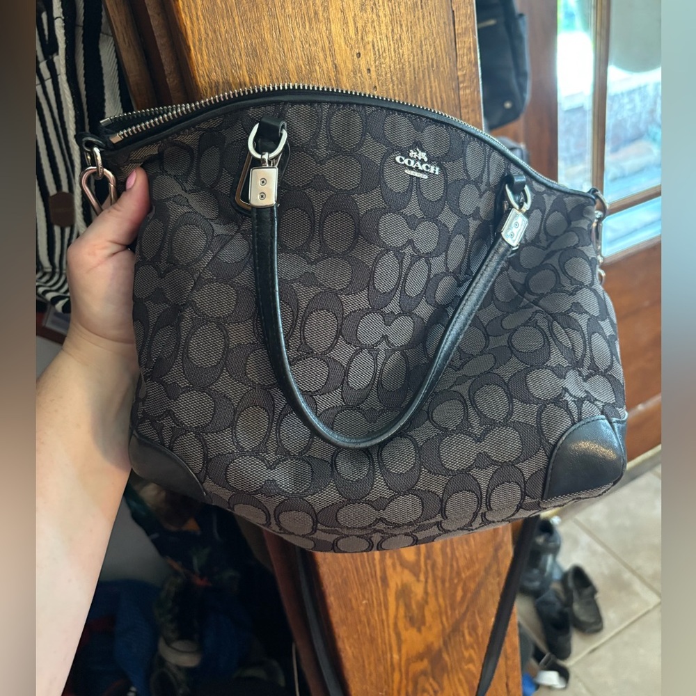 Coach Black and Brown Signature Shoulder Bag